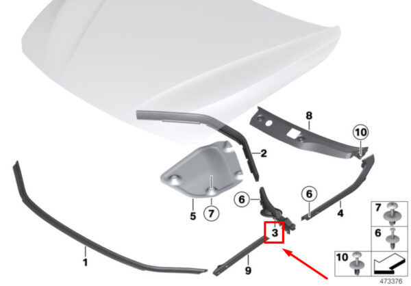51767255803 - NEW BMW 3 F30, F80 LEFT ENGINE HOOD SEALING 51767255803 7255803 ORIGINAL