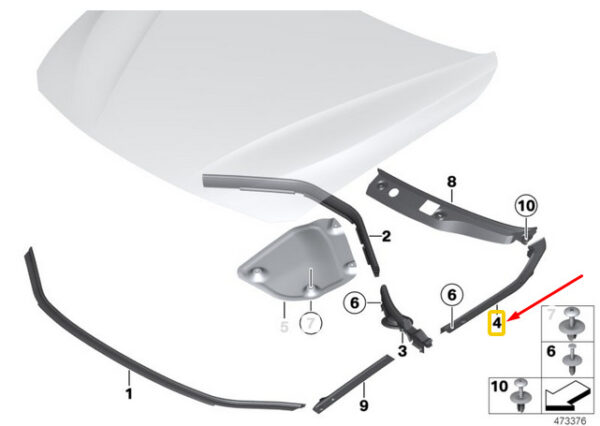 51767293720 - NEW BMW 3 GT F34 BONNET RIGHT SIDE TIGHT 7293720 51767293720 ORIGINAL