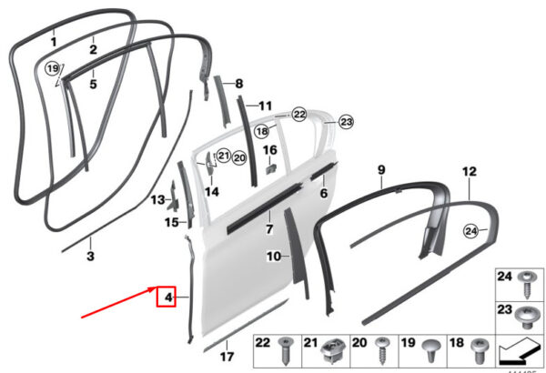 51767336043 - BMW 7 G11 lower rear left B-pillar seal 51767336043, new original