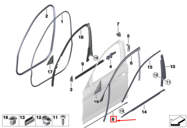 51767341646 - BMW 5 Touring G31 Front Right Door Gap Seal 51767341646 NEW GENUINE