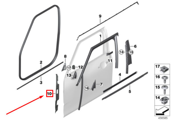 51767344152 - NEW MINI CLUBMAN F54 FRONT RIGHT DOOR A-PILLAR SEAL 51767344152 7344152 ORIGINAL