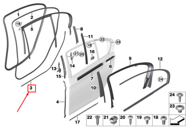 51767355534 - BMW 7 G11 door entrance gasket rear right 51767355534 NEW original