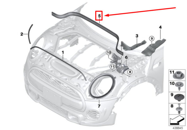 51767388092 - NEW MINI -LANDSMANN F60 REAR BONNET GASKET 7388092 51767388092 GENUINE