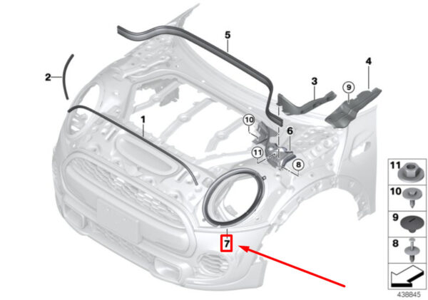 51767388102 - NEW MINI -LANDSMANN F60 RIGHT HEADLIGHT SEAL 7388102 51767388102 GENUINE