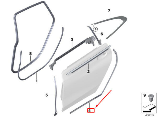 51767416352 - BMW 6 Gran Turismo G32 door entrance rear right seal 51767416352 NEW