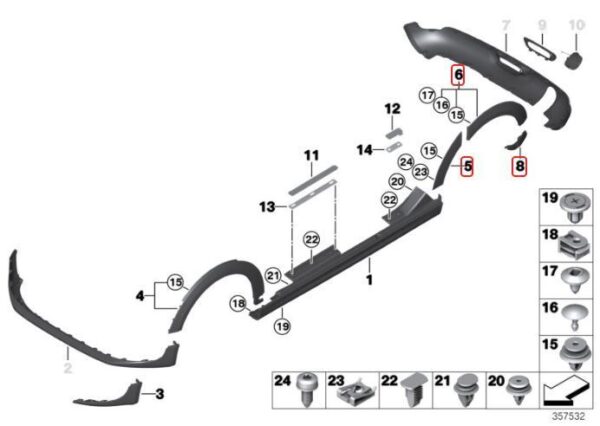 51777329031 - NEW Mini F55 Rear Left Wheel Arch, Door, Lower Bumper Black Trim ORIGINAL