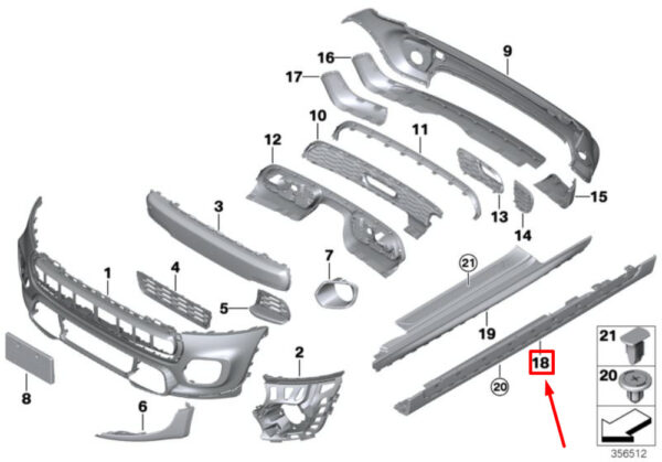 51777352151 - OEM MINI COOPER F56 LOWER LEFT ROCKER PANEL COVER JCW BLACK 51777352151 GENUINE