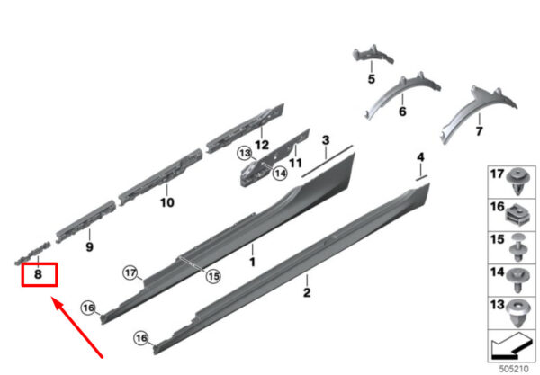 51777429054 - BMW 8 G14, F91 sill holder front right 51777429054 7429054 NEW ORIGINAL