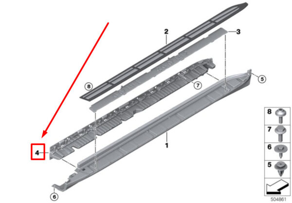 51777441118 - NEW BMW X7 G07 RIGHT ROCKER PANEL MOLDING REINFORC. 7441118 51777441118 ORIGINAL