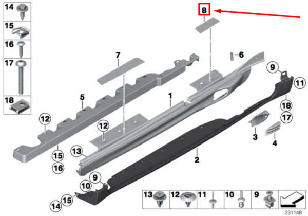 51779800670 - NEW MINI COUNTRYMAN R60 REAR RIGHT DOOR SILL PLATE INSERT 51779800670 ORIGINAL