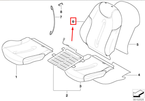 52107072953 - MINI COOPER S R53 Upper Left Sport Backrest Cover 52107072953 NEW