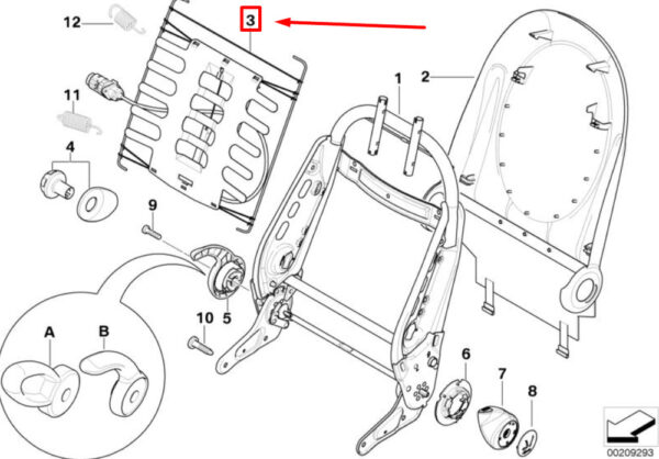 52107077503 - NEW MINI CABRIO R52 FRONT LEFT SEAT BACKREST SPRING MAT 52107077503 ORIGINAL