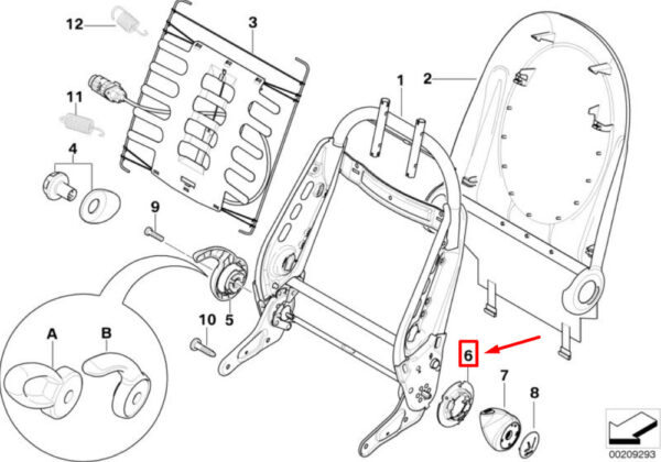 52107112449 - MINI CONVERTIBLE R52 front seat backrest frame axial clip 52107112449 NEW REAL