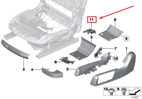 52107261790 - BMW 6 Coupe F13 seat rail trim rear right outside 52107261790 7261790