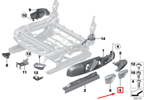 52107270148 - NEW BMW 4 F36 RIGHT ANGLE BACKREST. ORIGINAL LEVER 7270148 52107270148