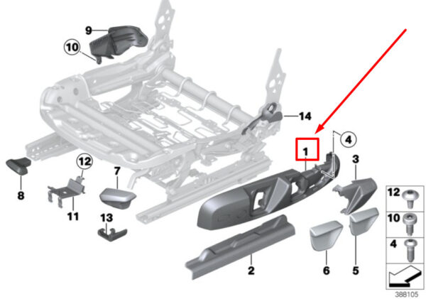 52107293582 - NEW BMW 4 GRAN COUPE F36 FRONT RIGHT OUTER SEAT TRIM 7293582 52107293582