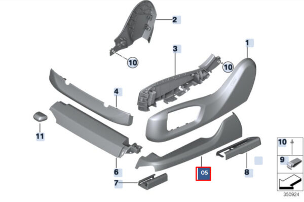 52107348028 - NEW BMW 5 G30 FRONT RIGHT SEAT UPPER EXTERIOR FINISHER 52107348028 ORIGINAL
