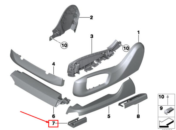 52107348334 - New BMW X5 F15 Front Right Seat Rail Trim 52107348334 7348334