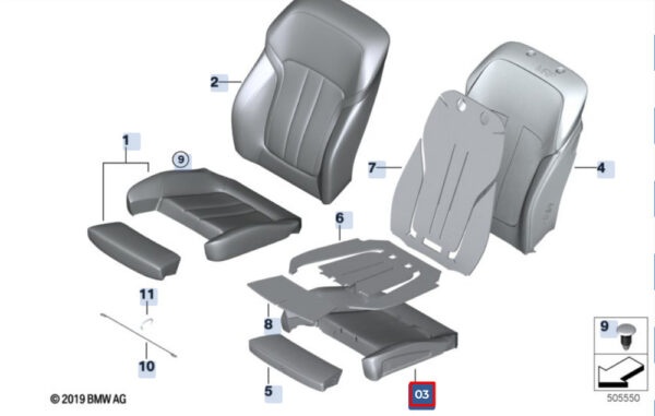 52107354594 - BMW 5 G30 comfort active seat foam part 52107354594, NEW, ORIGINAL