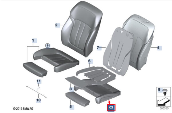 52107354595 - BMW 5 G30 comfort A/C active seat foam part 52107354595 NEW ORIGINAL