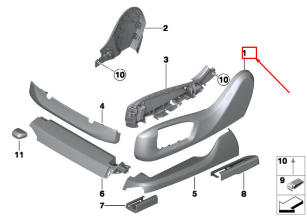 52107405723 - BMW 5 Touring G31 Front Outer Left Seat Trim 52107405723 NEW Genuine