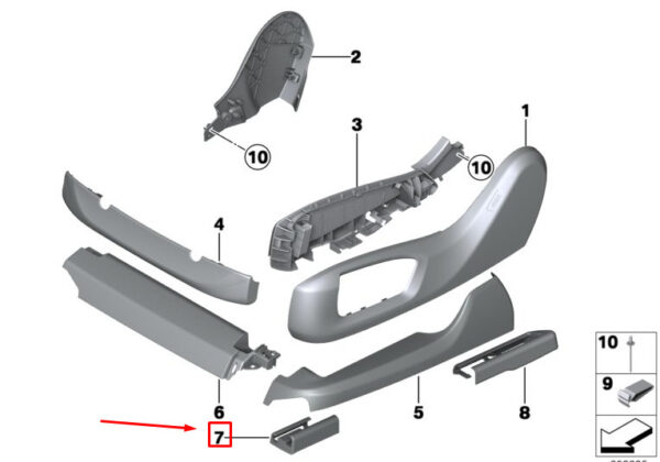 52107408209 - BMW 7 G11 Front Left Seat Rail Trim 52107408209 NEW GENUINE