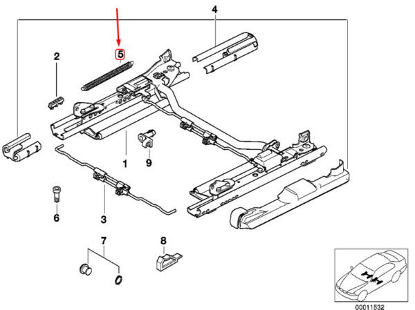 52108157407 - BMW 5 E39 pull spring for the front seat rail 52108157407 8157407 NEW REAL