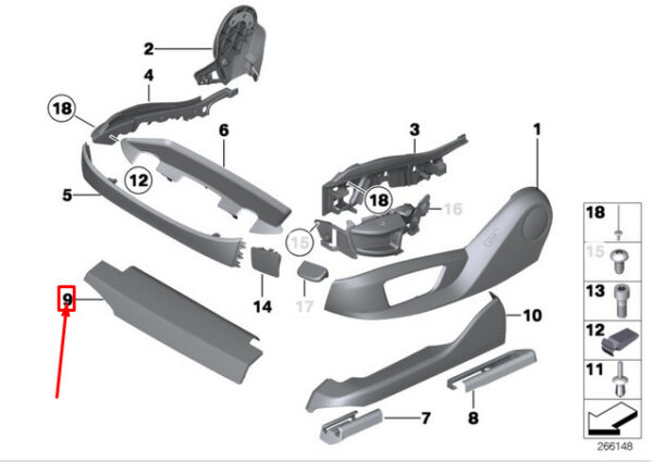 52109168265 - BMW 5 F10 front left seat top rail finisher 52109168265 9168265 NEW REAL