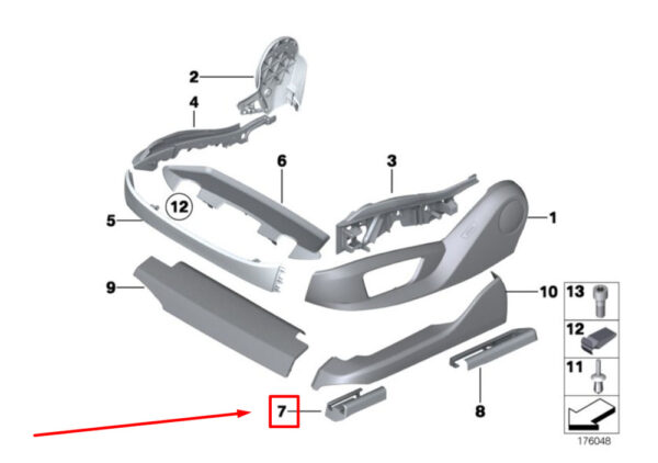 52109175066 - NEW BMW 7 F01,F02 FRONT RIGHT SEAT RAIL COVER 9175066 52109175066 ORIGINAL