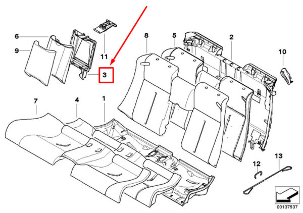 52207039809 - NEW BMW 6 E64 REAR SEAT FILLER SUPPORTING PART 52207039809 7039809 ORIGINAL