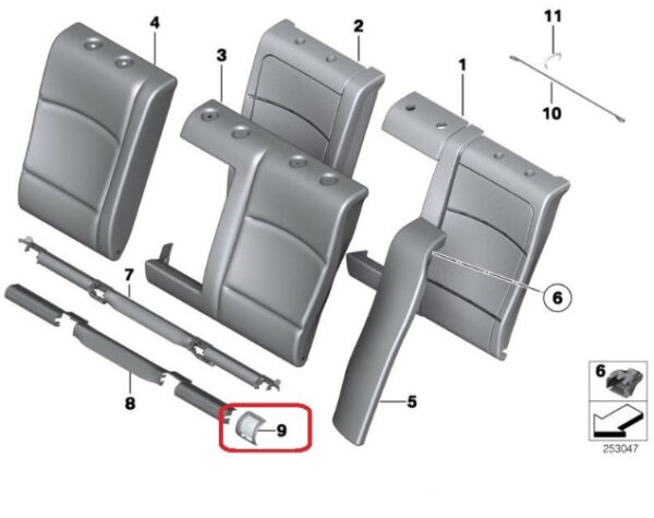 52207247235 - NEW BMW 5 F10 REAR SEAT LEFT COVER 52207247235 ISOFIX HOLDER ORIGINAL