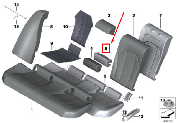 52207447834 - BMW 3 G20 rear medium backrest foam part 52207447834 7447834 NEW