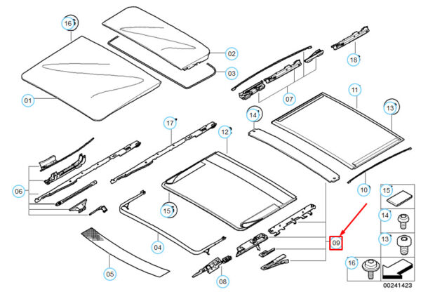 54107198619 - BMW 5 E61 Touring Panoramic Sunroof Repair Front  54107198619 NEW GENUINE