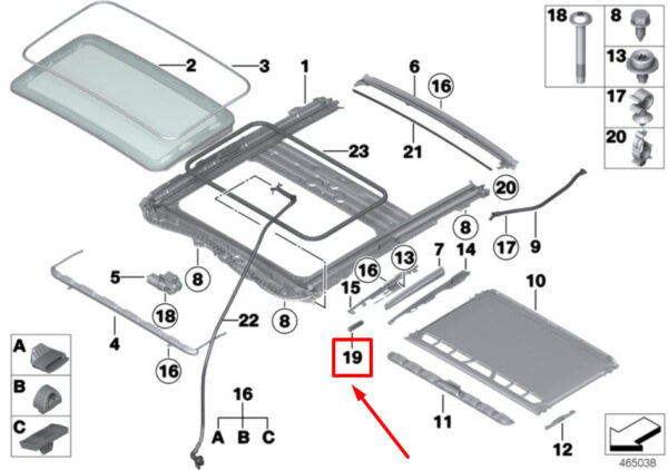 54107313919 - BMW 2 F22, F87 sunroof roller sliding parts 54107313919 7313919 new original