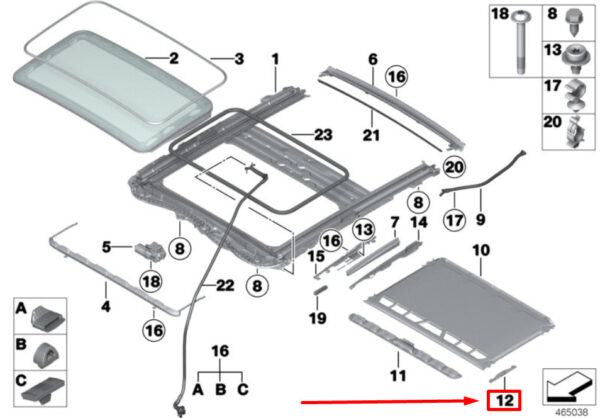 54107313922 - BMW 2 Coupe F22, F87 sliding sky slider 54107313922 7313922 NEW ORIGINAL