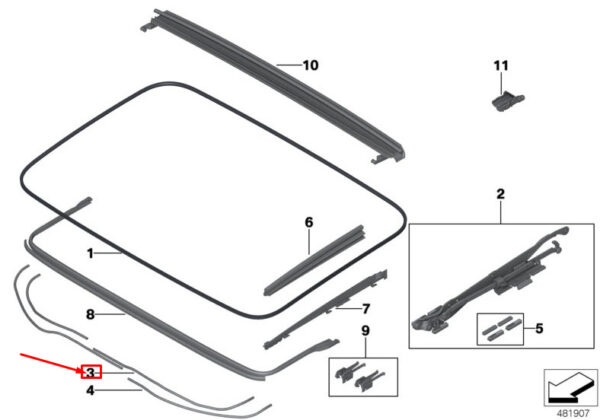 54107474481 - BMW 5 Touring G31 roller blind drive cable 54107474481, original part