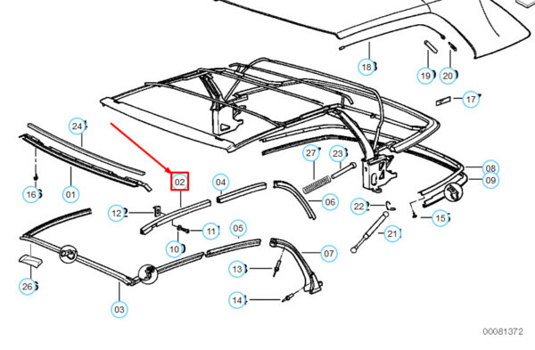 54318135252 - NEW BMW 3 SERIES CONVERTIBLE E36 FRONT RIGHT TOP RAIL 54318135252