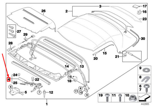 54318411128 - NEW BMW Z3 E36 RIGHT FOLDING TOP LOCK 54318411128 8411128 OEM