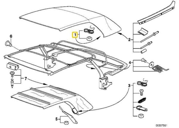 54319068572 - New Genuine BMW 3' E36 "C" Cover Rooftop Tension Rope Repair  9068572 OEM