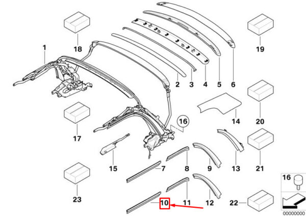 54342758100 - MINI CONVERTIBLE R57 FRONT RIGHT HOOD GASKET 54342758100 NEW GENUINE
