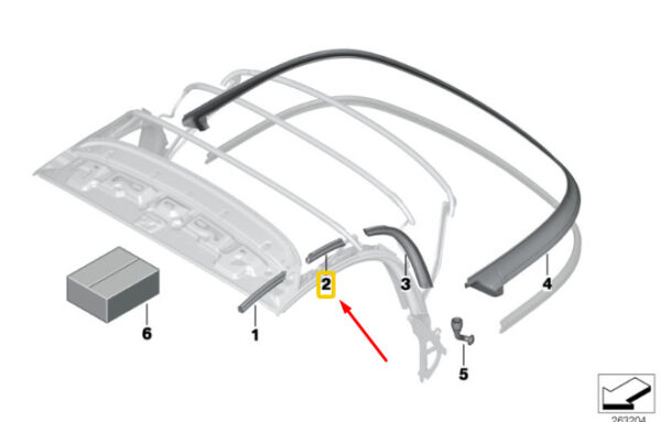 54342759400 - Mini Roadster R59 Convertible Canopy Center Right Gasket 54342759400 NEW Original
