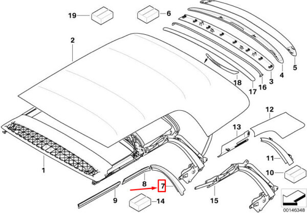 54347194448 - MINI CONVERTIBLE R52 CONVERTIBLE ROOF SEAL REAR RIGHT 54347194448 NEW GENUINE