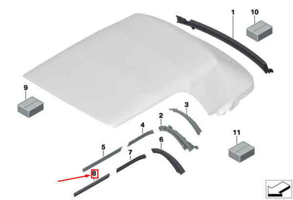 54347437654 - NEW MINI CONVERTIBLE F57 CONVERTIBLE FRONT RIGHT ROOF TOP SEAL 54347437654 ORIGINAL