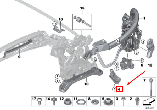 54377453347 - NEW BMW 4 CONVERTIBLE F33 F83 REAR LEFT SUPPORT BLOCK 54377453377 745347 ORIGINAL