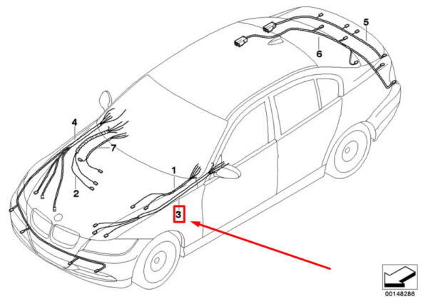 61129238742 - BMW 3 E90 Door Wiring Harness Front Left 9238742 61129238742 NEW GENUINE