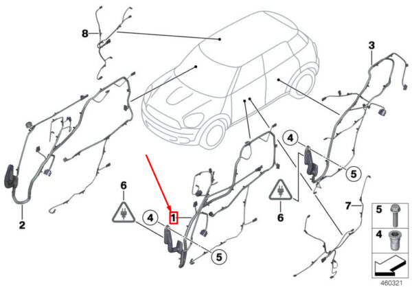 61129338910 - MINI COOPER F56 FRONT LEFT DOOR WIRING HARNESS 9338910 61129338910 NEW GENUINE