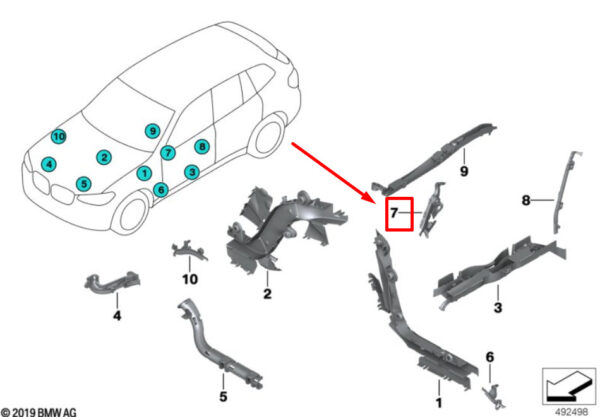 61136802120 - NEW BMW X3 G01 RIGHT A COLUMN CABLE CHANNEL 61136802120 6802120 GENUINE