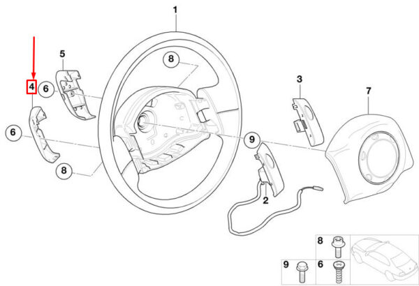 61311172243 - NEW MINI COOPER R50, R53 LEFT HORN SWITCH HOUSING 1172243 61311172243