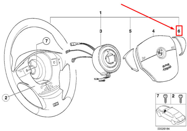61312228654 - BMW 3 Compact E36 Right Steering Wheel Covering 61312228654 2228654 NEW GENUINE