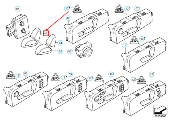 61316930048 - BMW 5 SERIES E60 FRONT RIGHT SEAT ADJUSTMENT SYSTEMS SWITCH COVER CAP 61316930048